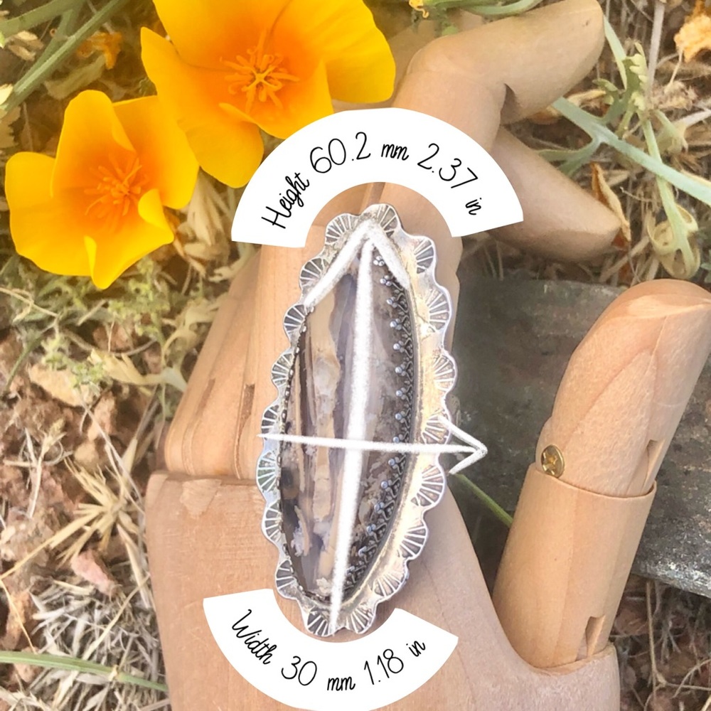 Handcrafted Southwestern Silver Inlaid Stick Agate Ring - Picture 8 of 14